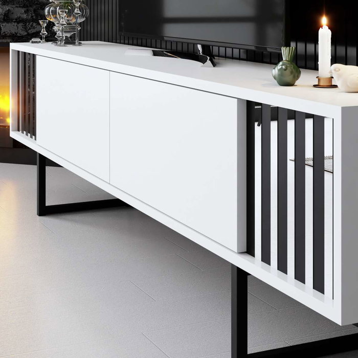Hanah Home Soporte TV Blanco y Negro 180cm Melamina y Metal 180x30x48cm